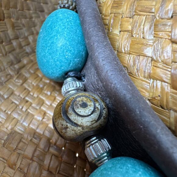 Shady Brady Straw Hat Medium Western USA Brown Band Turquoise/Stone Details - Picture 6 of 15